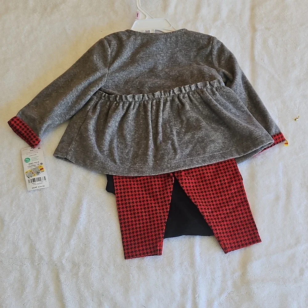 Carter's‎ 3 Piece Baby Outfit Set Gray Top Red Houndstooth Pants 9m